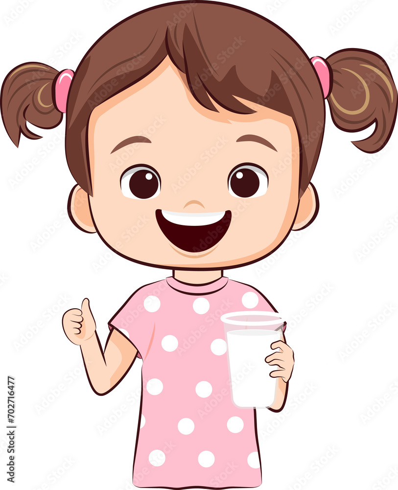 Girl holding glass of milk, character illustration Girl holding glass of milk, character illustration