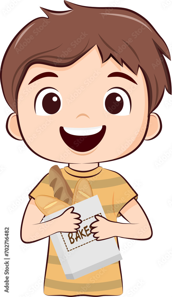 Boy holding bag of bakery, character illustration Boy holding bag of bakery, character illustration