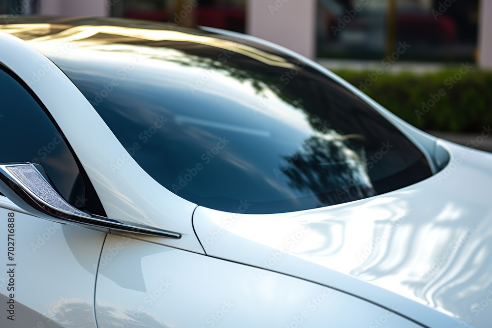 Fototapeta premium Closeup photo of a new white modern car