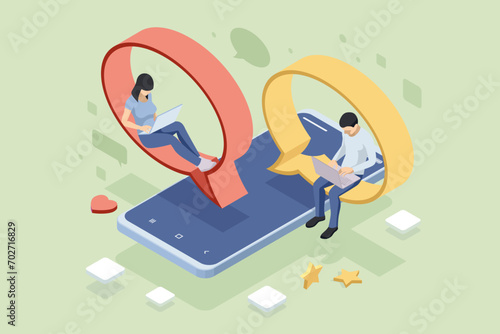 Isometric Social Media Marketing. Message and comment. Harnessing the Potential of Social Media for Your Brand