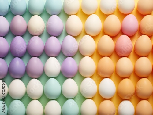 A pleasing gradient layout of colorful eggs, smoothly transitioning from one hue to another
