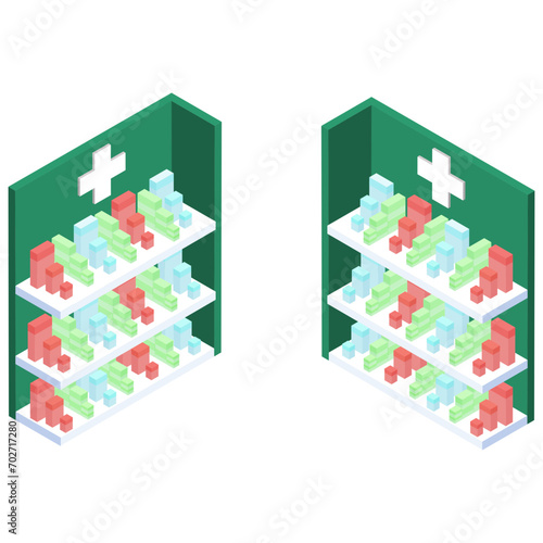 isometric view of a pharmacy display.