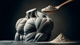 A striking visualization of shoulder muscles crafted from protein powder, symbolizing strength and nutrition.