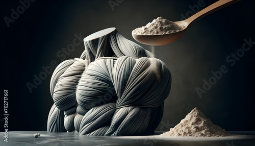 A striking visualization of shoulder muscles crafted from protein powder, symbolizing strength and nutrition. photo