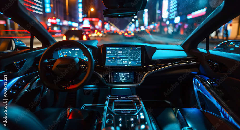 Autonomous self-driving smart car on the streets of the city powered by AI technology Autonomous self-driving smart car on the streets of the city powered by AI technology