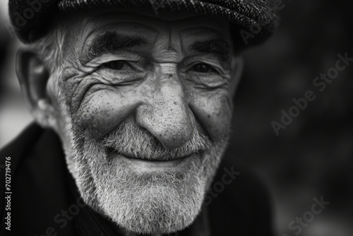 A rugged  yet warm smile adorns the weathered face of a man wearing a hat and glasses  his facial hair and wrinkles telling tales of a life well-lived