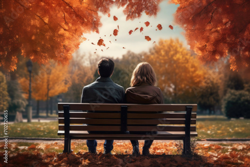 Couple on bench in autumn park photo