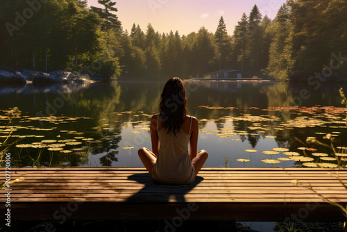 Woman enjoying a peaceful morning by the lake © Michael Böhm