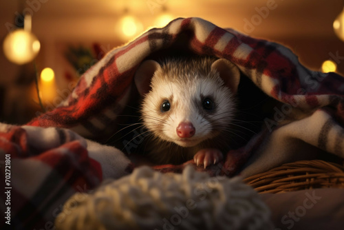 Playful ferret in a blanket fort
