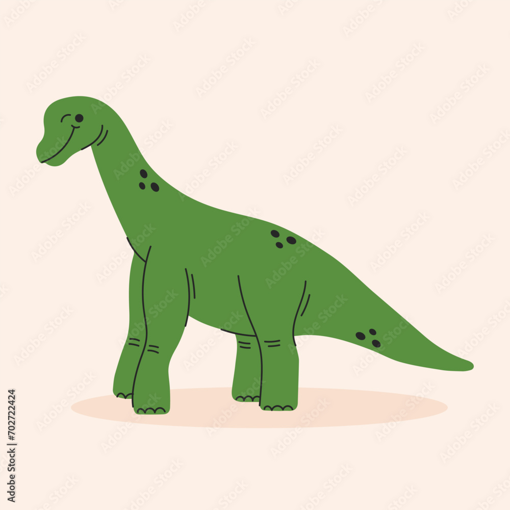 Cute cartoon dinosaur, dino, brachiosaurus, diplodocus. Simple vector illustration isolated on white background. Baby print.