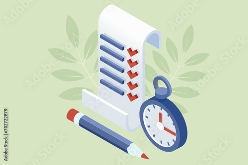 Isometric Task management, To-do list, Productivity booster concept.