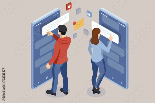 Isometric Effective Social Media Marketing. Message and comment. Harnessing the Potential of Social Media for Your Brand.