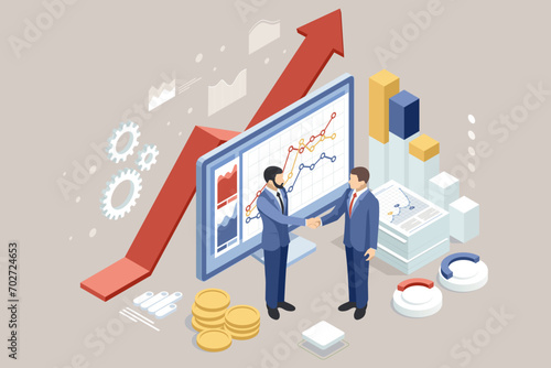 Isometric Maximizing Business Potential Leveraging Venture Capital, Data Analysis, Business Statistics, Management, Consulting, and Marketing photo