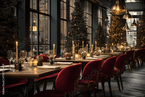 Urban Elegance: Festive Urban Elegance: Contemporary Restaurant for Christmas
Modern and contemporary luxery restaurant with Christmas tree decorated for Christmas and New Year photo