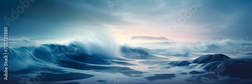 serene and dreamy effect of ocean waves using a long exposure, giving the water a soft, blurred appearance. Generative AI photo