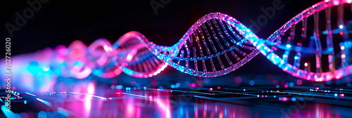 neon lines forming a double helix structure, symbolizing the essence of life and genetics. Generative ai photo