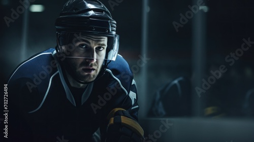 Ice Hockey Player Resting on Arena Rink Boards