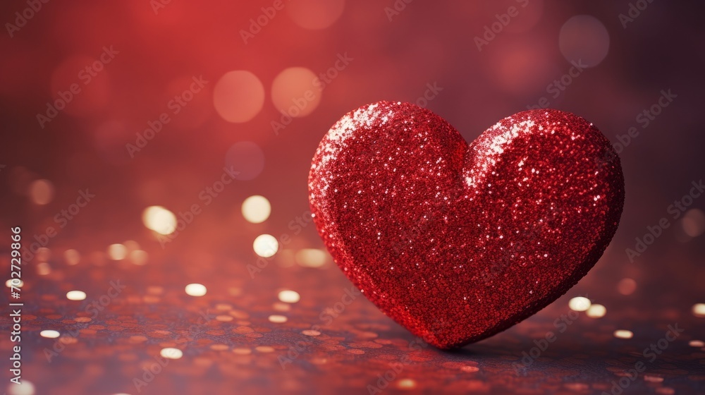 Close up red Heart shape metal on glitter background, love concept for valentines day Close up red Heart shape metal on glitter background, love concept for valentines day