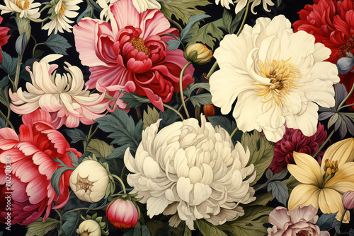 Vintage Floral Bouquet: A Romantic Rose Garden on a Classic Retro Watercolor Background