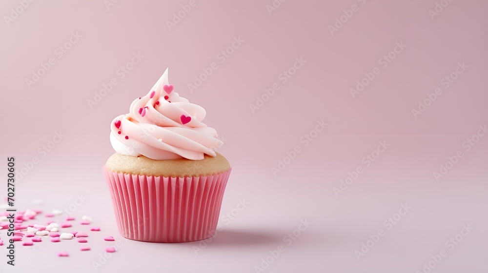 A cupcake with pink frosting and heart,shaped sprinkles , cupcake, pink frosting, heart,shaped sprinkles A cupcake with pink frosting and heart,shaped sprinkles , cupcake, pink frosting, heart,shaped sprinkles