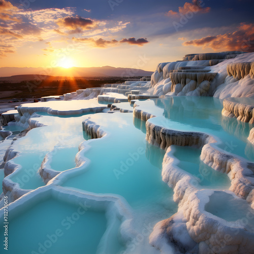 Pamukkale Hotsprings with the sunset in the background  photo