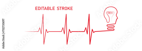 Editable lines heart rhythm illustration with lightbulb, heartbeat line vector design to use in healthcare, business, healthy lifestyle, medicine and ekg concept illustration projects. 