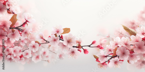 spring banner, blossoming twig of cherry in pink tones on a white background, spring desktop wallpaper, floral background for presentation, product demonstration © Svetlana