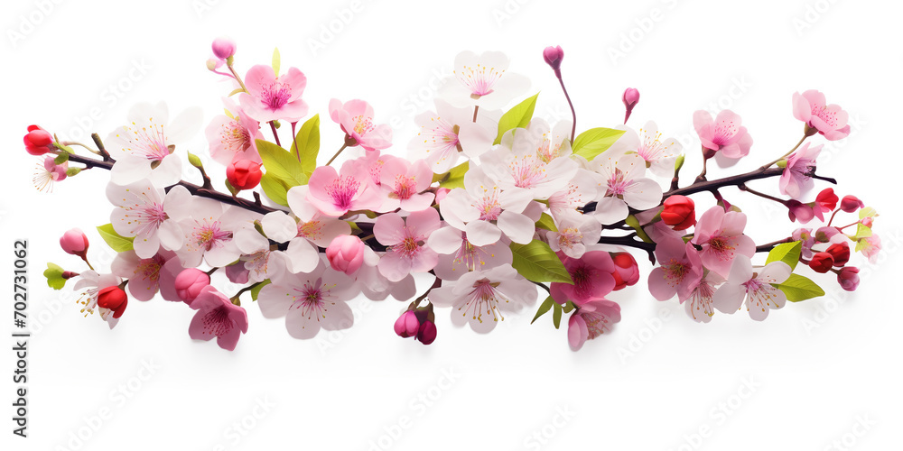 spring banner, blossoming twig of cherry in pink tones on a white background, spring desktop wallpaper, floral background for presentation, product demonstration spring banner, blossoming twig of cherry in pink tones on a white background, spring desktop wallpaper, floral background for presentation, product demonstration