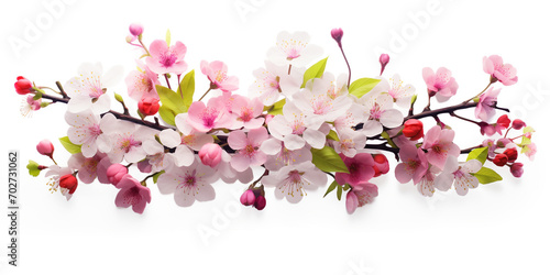 spring banner, blossoming twig of cherry in pink tones on a white background, spring desktop wallpaper, floral background for presentation, product demonstration