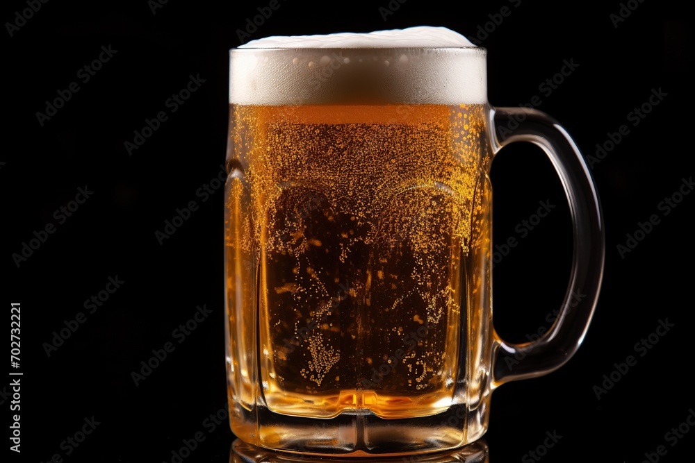 Glass mug of beer on black background