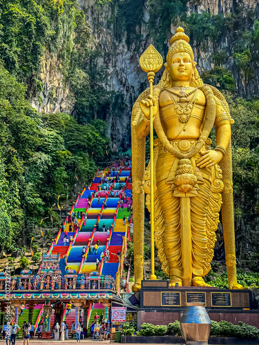 Batu Caves in Kuala Lumpur  golden statue of god Murugan