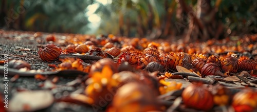 Fruit from palm oil fallen on ground. photo
