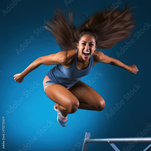 humor an woman athlete in high jump.