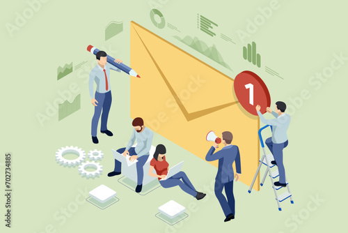 Isometric Email, Message and Communication. Mail Communication Connection