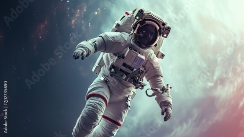 Astronaut in spacesuit flying in outer space