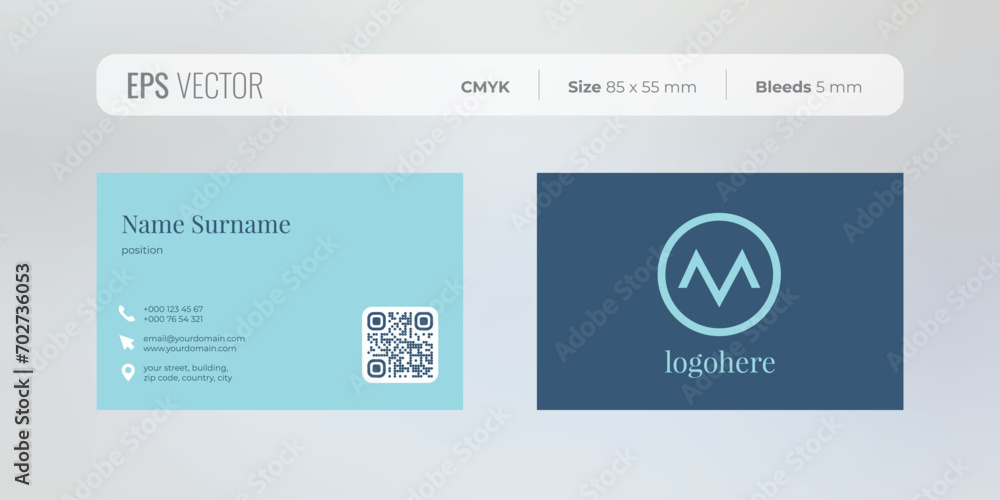 Business card template with blue logo, CMYK colors Business card template with blue logo, CMYK colors