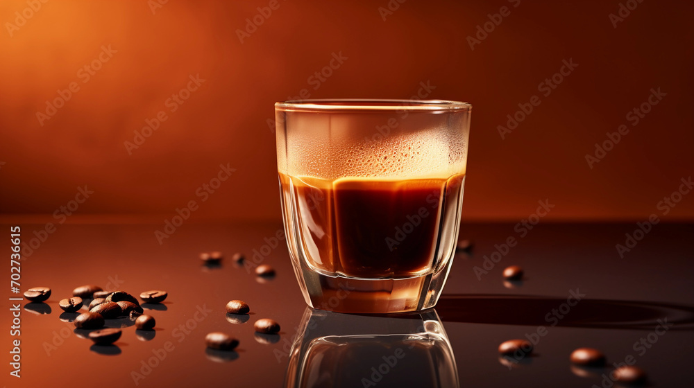 Modern Espresso Coffee in a Glass within a Minimalist Setting Modern Espresso Coffee in a Glass within a Minimalist Setting