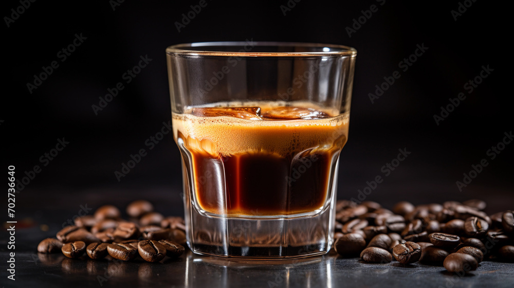Elegant Simple Espresso in a Glass on a Uniform Background