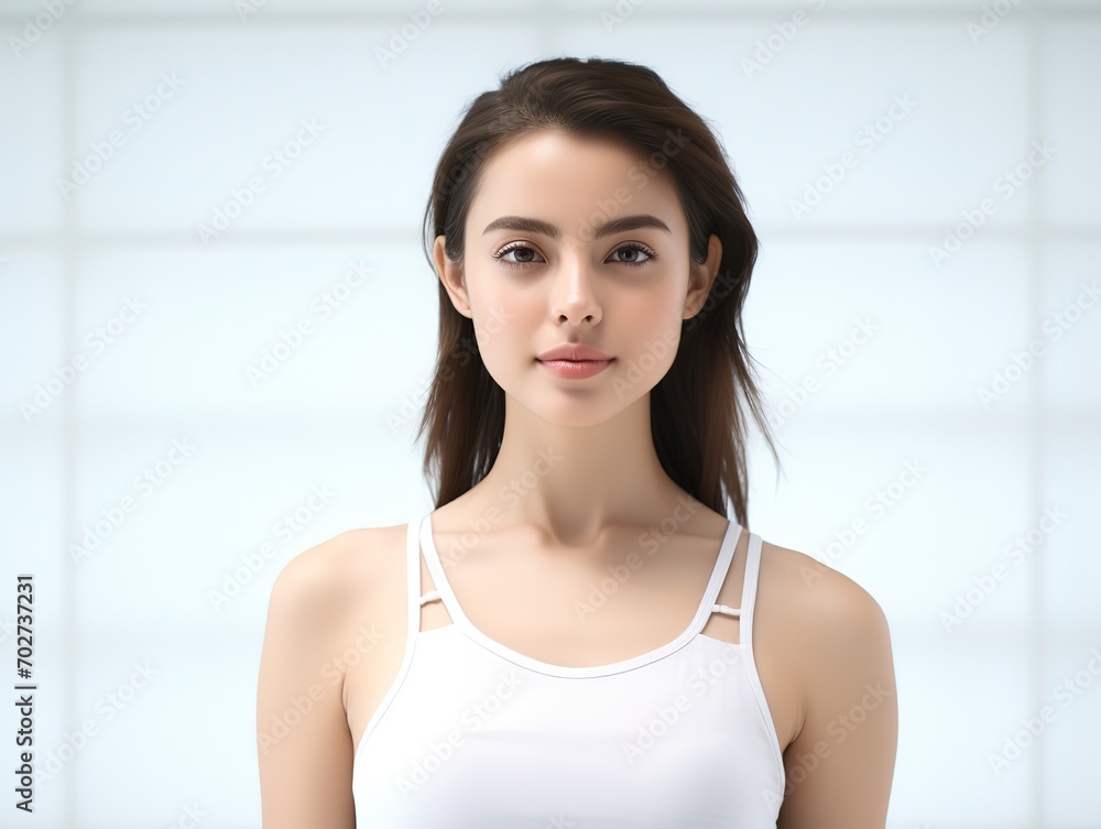 Pretty young healthy Asian girl wearing white Tank Top, glamour and confidence looks, skin care and beauty model, Generative Ai Pretty young healthy Asian girl wearing white Tank Top, glamour and confidence looks, skin care and beauty model, Generative Ai