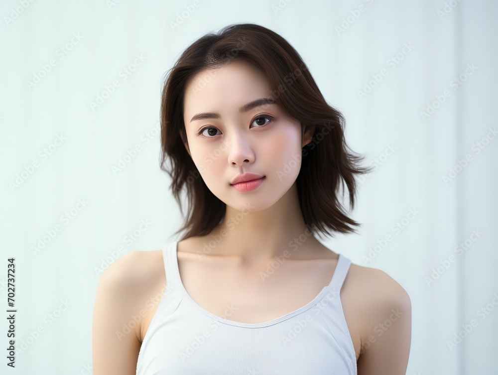 Pretty young healthy Asian girl wearing white Tank Top, glamour and confidence looks, skin care and beauty model, Generative Ai Pretty young healthy Asian girl wearing white Tank Top, glamour and confidence looks, skin care and beauty model, Generative Ai