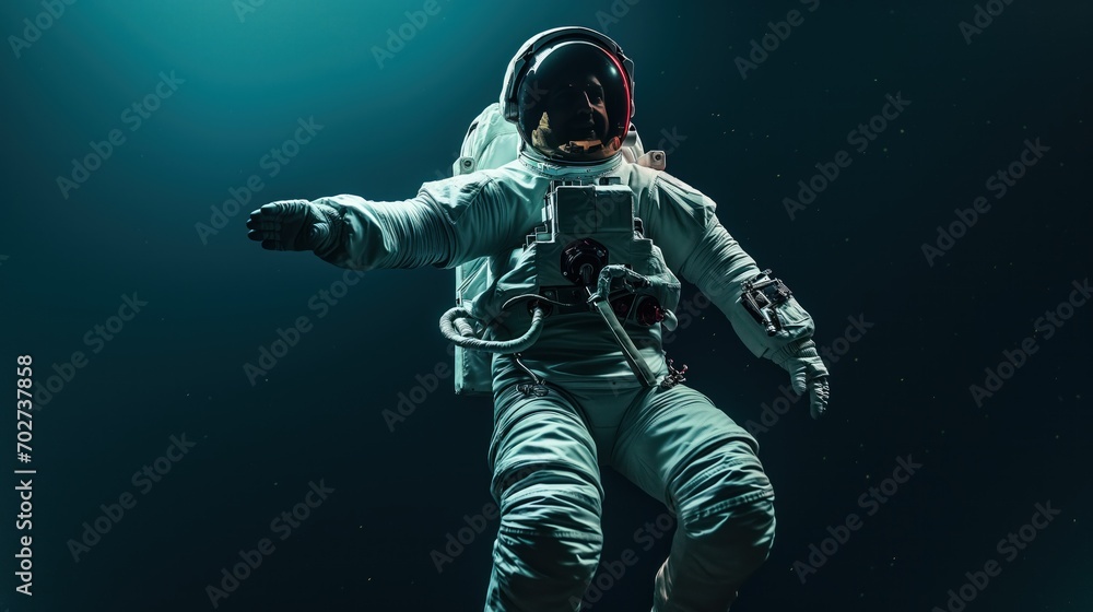 Astronaut in spacesuit flying in outer space
