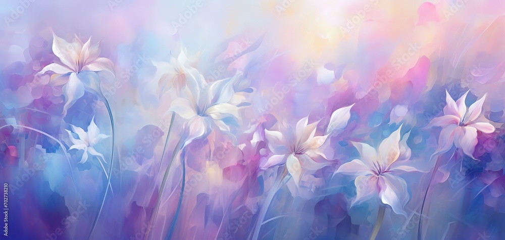 Fototapeta premium painting style illustration, beautiful soft tone color flowers blossom garden, Generative Ai 