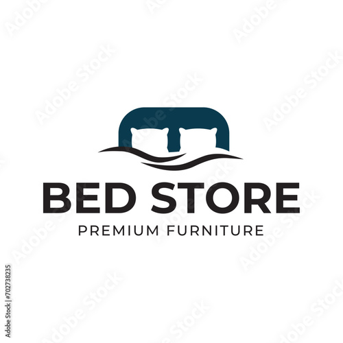 Bed store logo. Simple Furniture Bed Store Logo Template Vector
