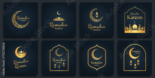 Ramadan Kareem set of posters or invitations design. Vector illustration.