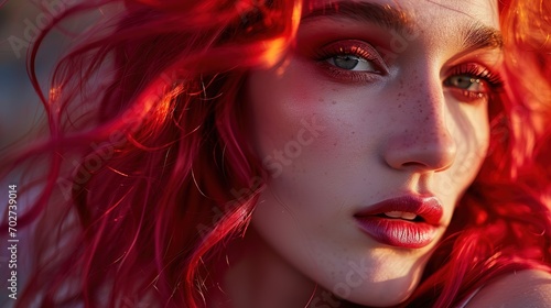 pretty woman close up fashion portrait in Bohemian Boho Chic style, charming and enigmatic dreamlike atmosphere, Generative Ai