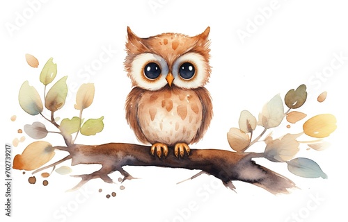 watercolor painting style illustration  cute owl  Generative Ai