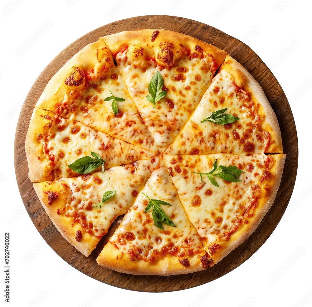 Pizza Four Cheese On Wooden Plate. Quality Closeup Top View. Ai Generative Pizza Four Cheese On Wooden Plate. Quality Closeup Top View. Ai Generative