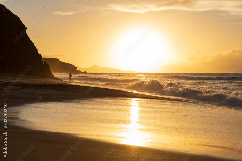 Fototapeta premium Sunset view of Fuerteventura coast in La Pared 