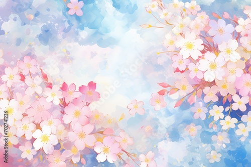 Whimsical Watercolor Sakura: Delicate Blossoms Adrift in Dreamy Pastels. Generative AI