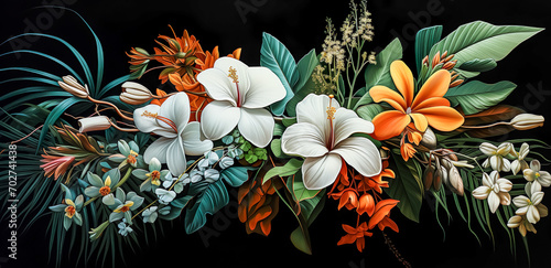 Wallpaper Mural Luxurious vintage floral  flower with botanical in digital painting or etching holotone printing color style.beautiful illustration flower blooming in dark background Torontodigital.ca